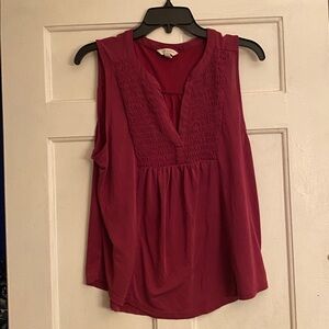 Lucky Brand Sleeveless Shirred V-Neck Top Burgundy